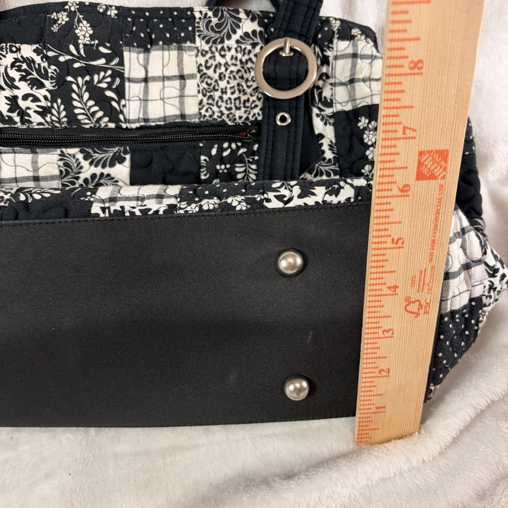 Donna Sharp Quilted Patchwork Handbag Black White Paisley Hot Pink Lining Retro - Picture 7 of 8